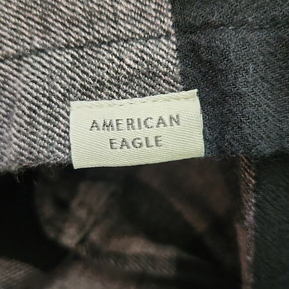 American Eagle Outfitters Women Black Gray Lavender Plaid Flannel XL Classic Fit - Picture 7 of 13